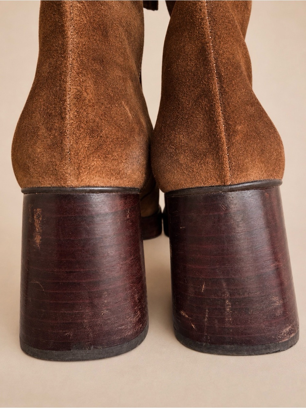L’INTERVALLE Chestnut Brown Suede Platform Block Heel Ankle Boots 38 / US 7.5-8 - Picture 14 of 17